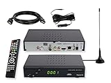 Set-ONE EasyOne 740 HD DVB-T2 Receiver, Freenet TV, Full-HD, HDMI, LAN, Mediaplayer, USB 2.0, 12V Camping Adapter Kabel, 2 Meter HDMI Kabel und DVB-T2 Antenne