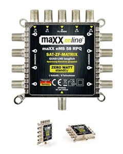 maxx.onLine® 5 in 8 Multischalter für 8 Teilnehmer & 1 Satellit - kein Netzteil notwendig - 0 Watt Standby Multiswitch - Quad- & Quattro LNB kompatibel [Digital, HDTV, FullHD, 4K, UHD]