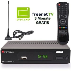 Opticum DVB-T2 Receiver inklusive DVB-T AX 570 / AX 500 Freenet TV digitaler H.265 Empfänger inklusive Anadol ® DVB-T Antenne in schwarz